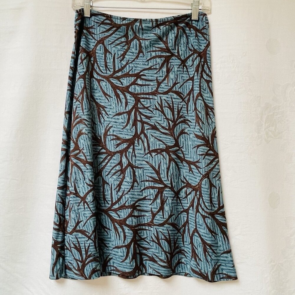DVF Silk Skirt Diane Von Furstenburg Blue‎ Brown Womens 4 Classic Office Cottage